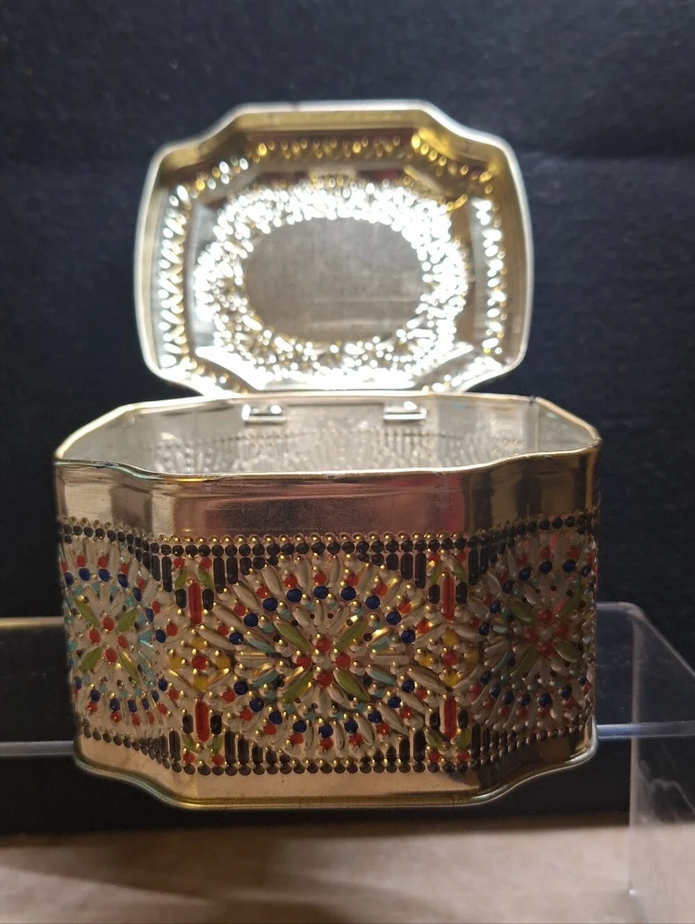 George W Horners Embossed Floral Rose Candy Treats Tin Gold Black England Hinged